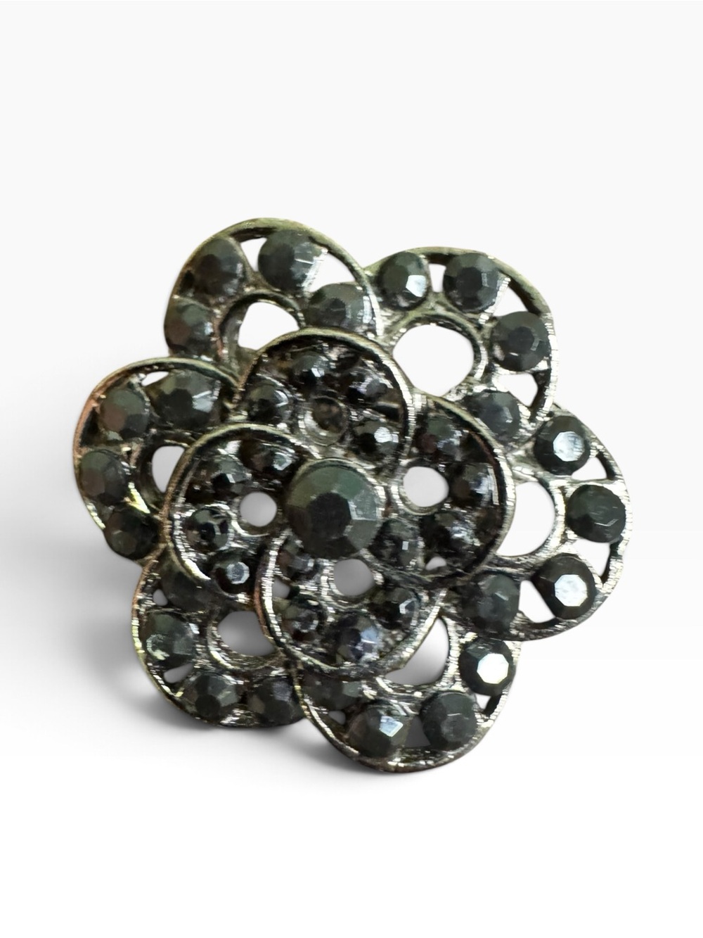 Vintage Black Crystal Floral Brooch - Women Jewelry